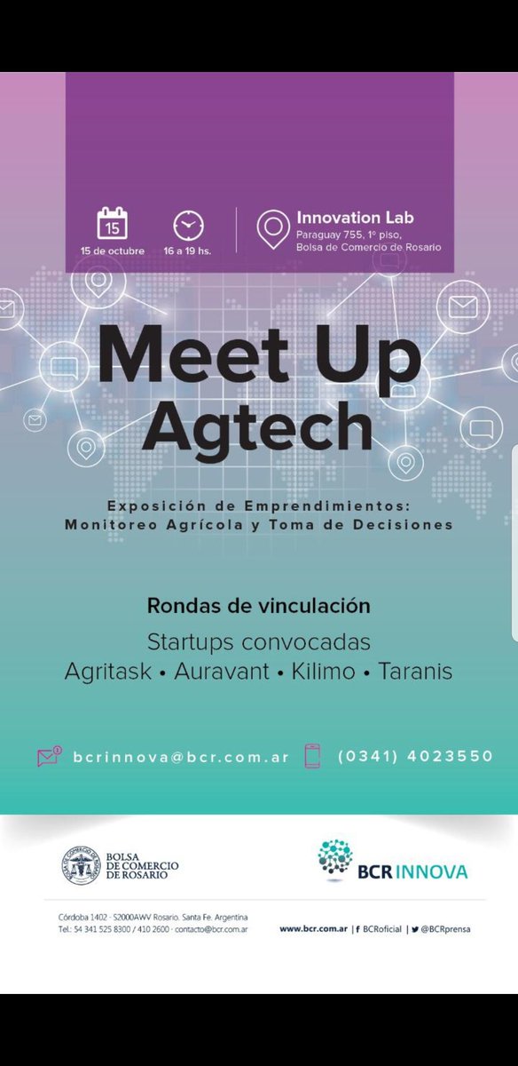 Glocalagro's tweet photo. ➡ Meet Up #Agtech
La Embajada de Israel, GLOCAL y la Bolsa de Comercio de Rosario, organizan un encuentro de #startups enfocadas en monitoreo agrícola y toma de desiones sobre lotes con #productores e industriales.
#agrifootech #comunidadglocal #innovacion #agro https://t.co/B6MXLUfYy1