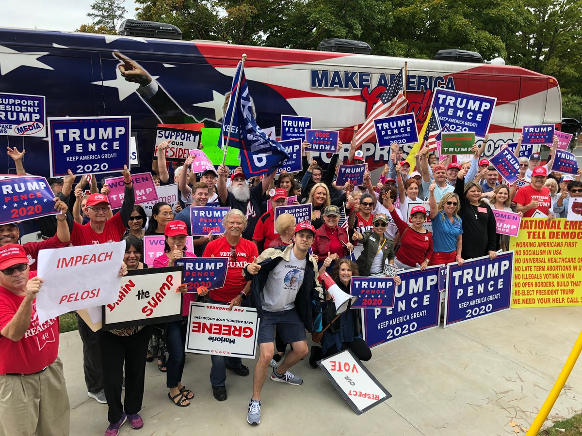 DonaldJTrumpJr's tweet image. Pro-Trump patriots showed up to @RepLucyMcBath's office in #GA06 this week to protest her support of Pelosi's impeachment witch-hunt.

Sorry #LiberalLucy, you can't vote for Pelosi for Speaker, support her impeachment witch-hunt and still call yourself a "moderate." #VoteHerOut