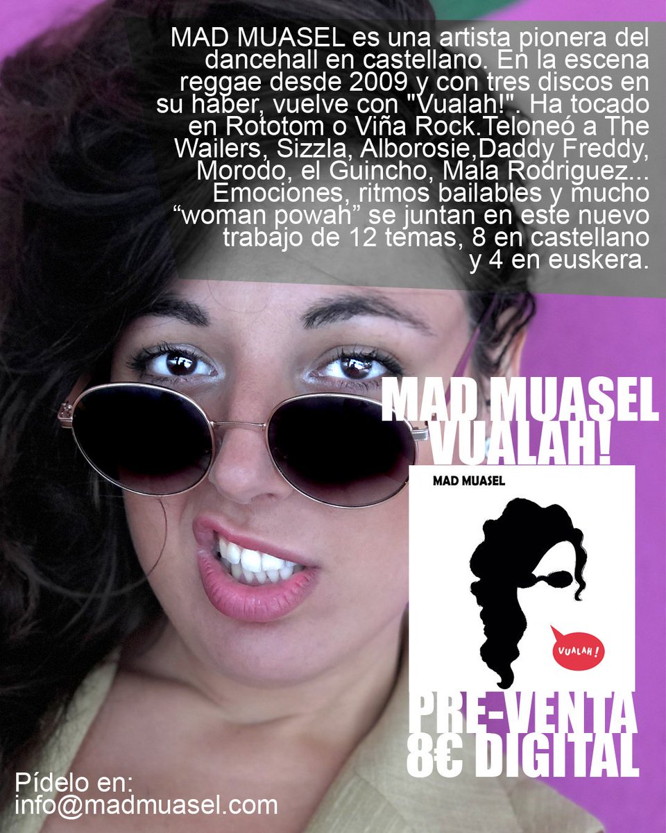 Deseando cantarme VUALAH! en directo y ver bailar a todas mis flores😍😍😍 Un mes de trabajo intenso con JML y ahora solo esperamos que os guste y que nos deis apoyo 💫💋 Pide tu disco en preventa digital o física antes de que salga. Consíguelo escribiendo a info@madmuasel.com