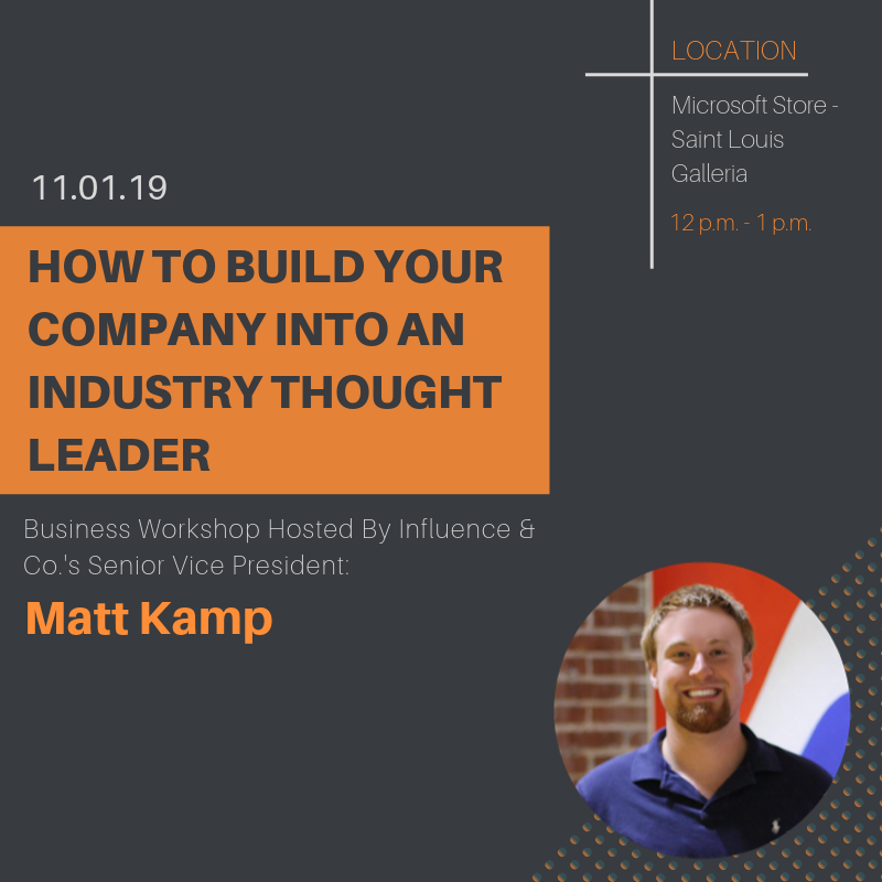InteroDigital's tweet photo. Exciting news! On Nov. 1st, our Senior VP @themattkamp is teaming up with the Microsoft Store in STL to host a workshop titled: How to Build Your Company's Brand into an Industry Thought Leader. For more info on the event &amp; to RSVP, click here: https://t.co/SCZ7b0JQmb https://t.co/sDA00zHbDj