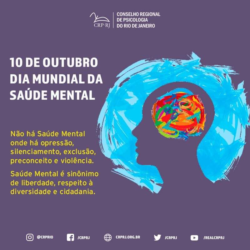 crprj's tweet photo. 10 de outubro: Dia Mundial da Saúde Mental
#CrprjPresente #CrprjInforma #Psicologia https://t.co/jsmYQPqyJW