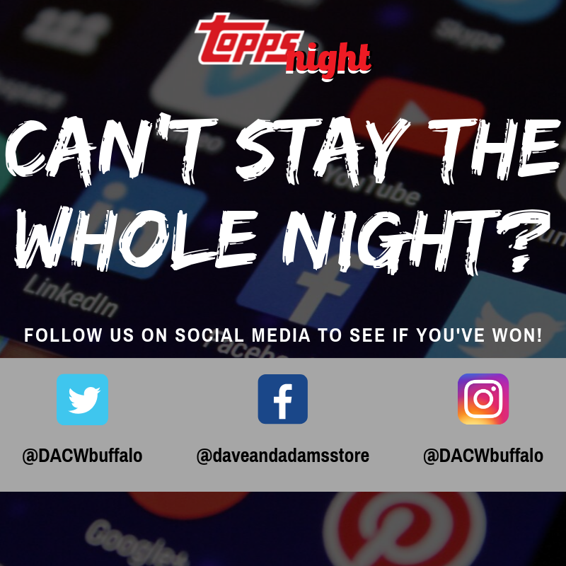 DACWBuffalo's tweet photo. Want to win a prize but can't hang out with us all night? No problem! Follow us on our social media accounts where we will be posting the winning ticket numbers! 

Topps #toppsnight #twitter #facebook #instagram #followus https://t.co/mqjKrojE4m