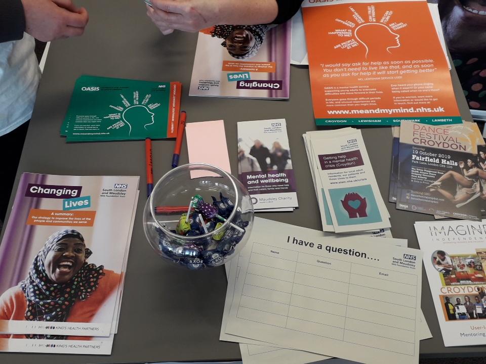 chip_silva's tweet photo. For #WorldMentalHealthDay @MaudsleyNHS are @FairfieldHalls for @CroydonCouncil @MindCharity @PPF #wellbeing event - lots of lovely conversations, great ideas for community mental health services and sweets! https://t.co/4sL7ZYiYZ2