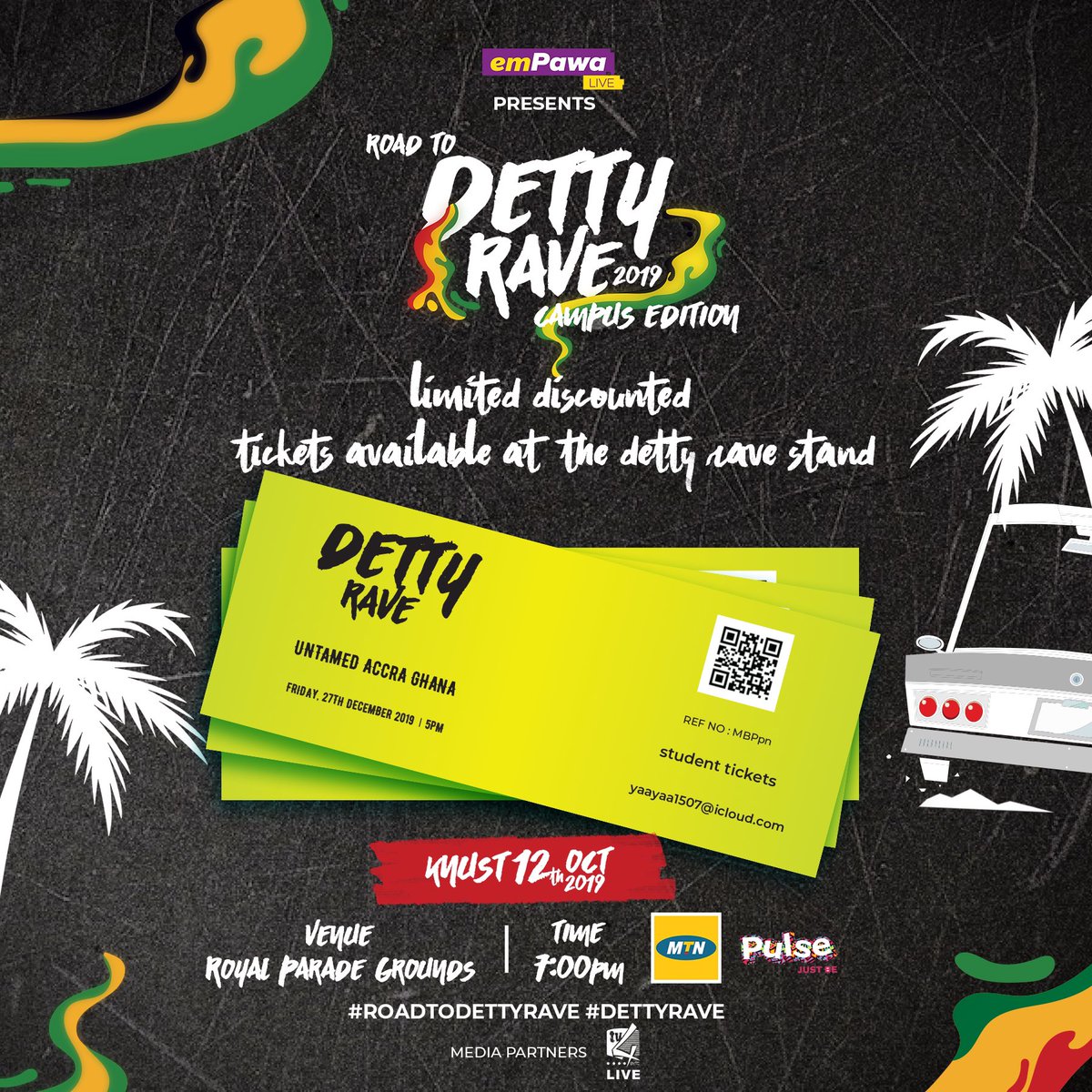 mreazi's tweet photo. #RoadTodettyRave hits My Alma Mater This Saturday with the Detty Rave KNUsT Edition!!! Mad squad coming through you can also get discounted Student @DettyRave Tickets on the Grounds @MTNGhana  @official4SYTETV https://t.co/jqrRpjQNTb