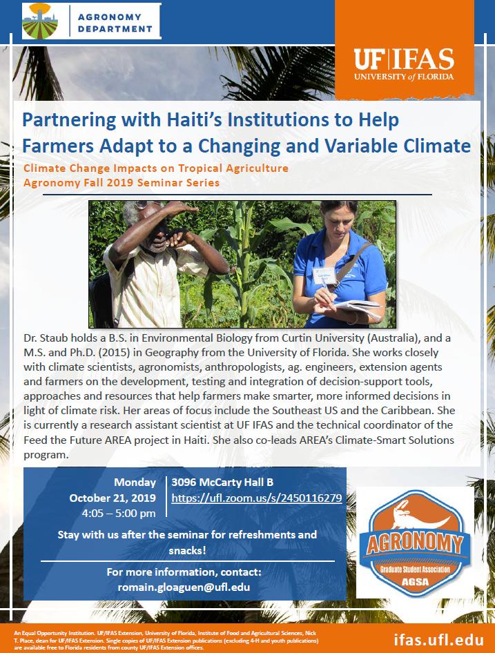 Partnering with Haiti's institutions to help farmers adapt to a changing and variable climate - Come listen to @staub_caroline talk about this topic on October 21!