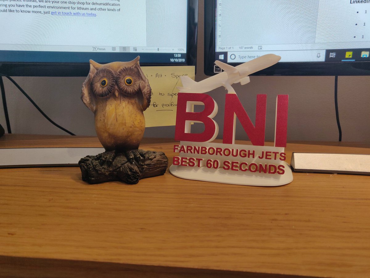 Nice addition to the desk for this week 😊 #bni #speakeroftheweek <a href="/FarnboroughJets/">Farnborough Jets</a>