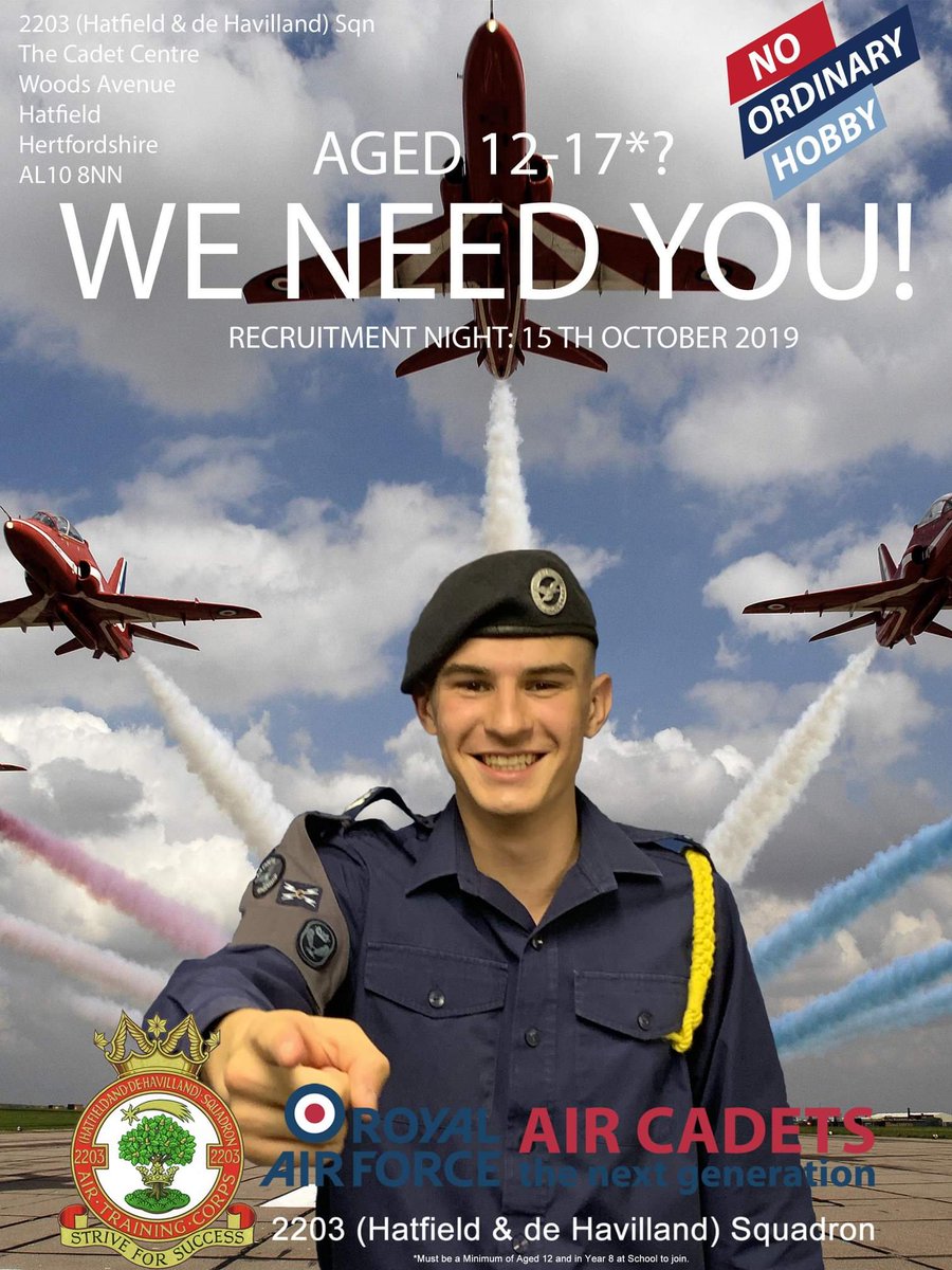 HATFIELD AIR CADETS OPEN EVENING

Aged 12-17? 
Interested in Aerospace?

THEN WE NEED YOU!

2203 (Hatfield &amp; de Havilland) Squadron is currently recruiting new cadets to join our Squadron to offer you lots of different activites. 

More Information here: facebook.com/60961450243590…
