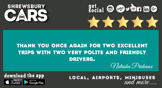 ShrewsburyTaxis's tweet photo. Whether itβs your first or your fortieth trip with Shrewsbury Cars the service will always be the same πππΌβοΈπππ¨π #StandoutServiceAsStandard #BestTaxisInTown
#toptaxis #happycustomers #5starservice #taxis #shrewsbury #shropshire #airportransfers #weddingcars #wheelchairtaxis https://t.co/0N59gv3HuD