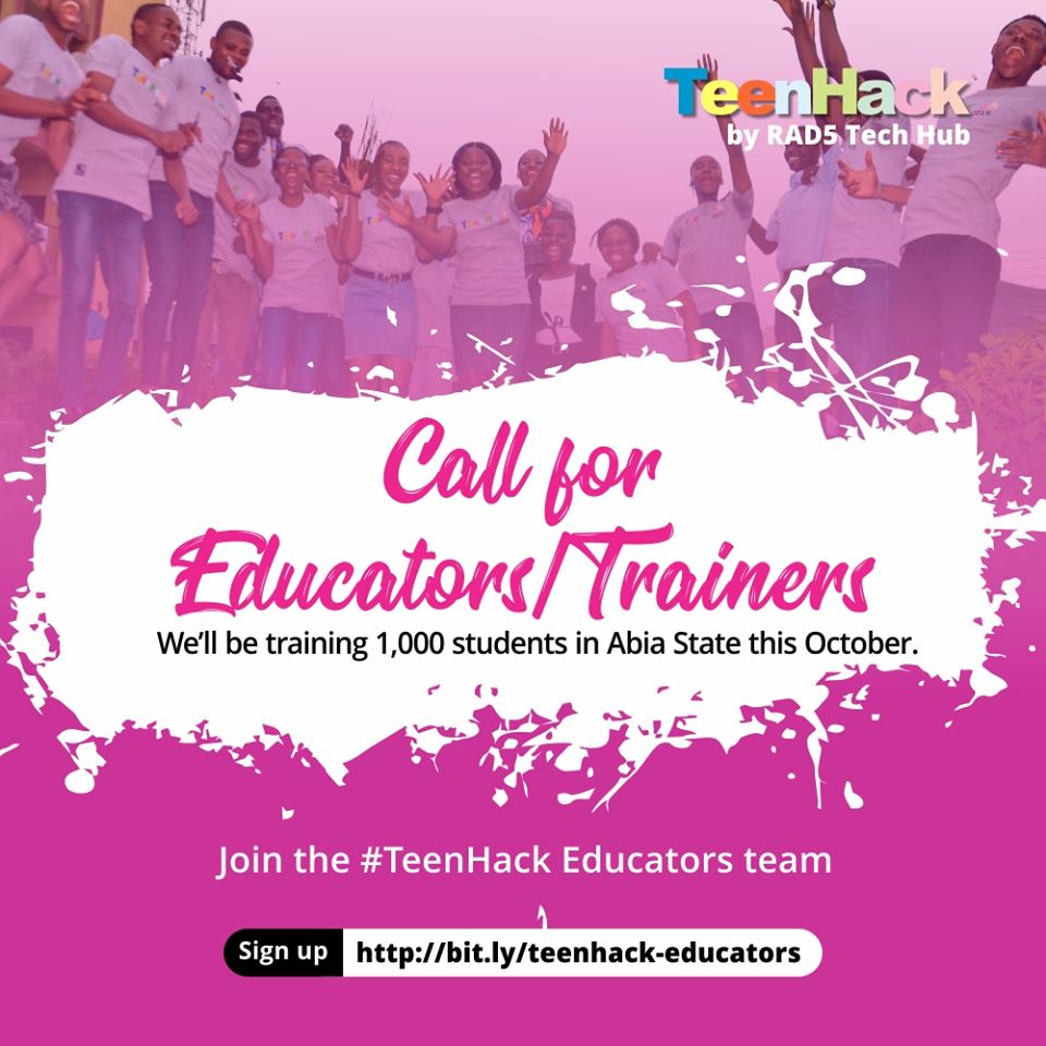 teenhackng's tweet photo. We'll be training 1,000 students in Abia State.

Are you enthusiastic about kids/teens and will love to support this movement?

Apply to be a part of this tech movement: https://t.co/9RIJacDf9A

#TeenHack #Educator #AbiaState

@rad5techhub https://t.co/2pIK583BOu