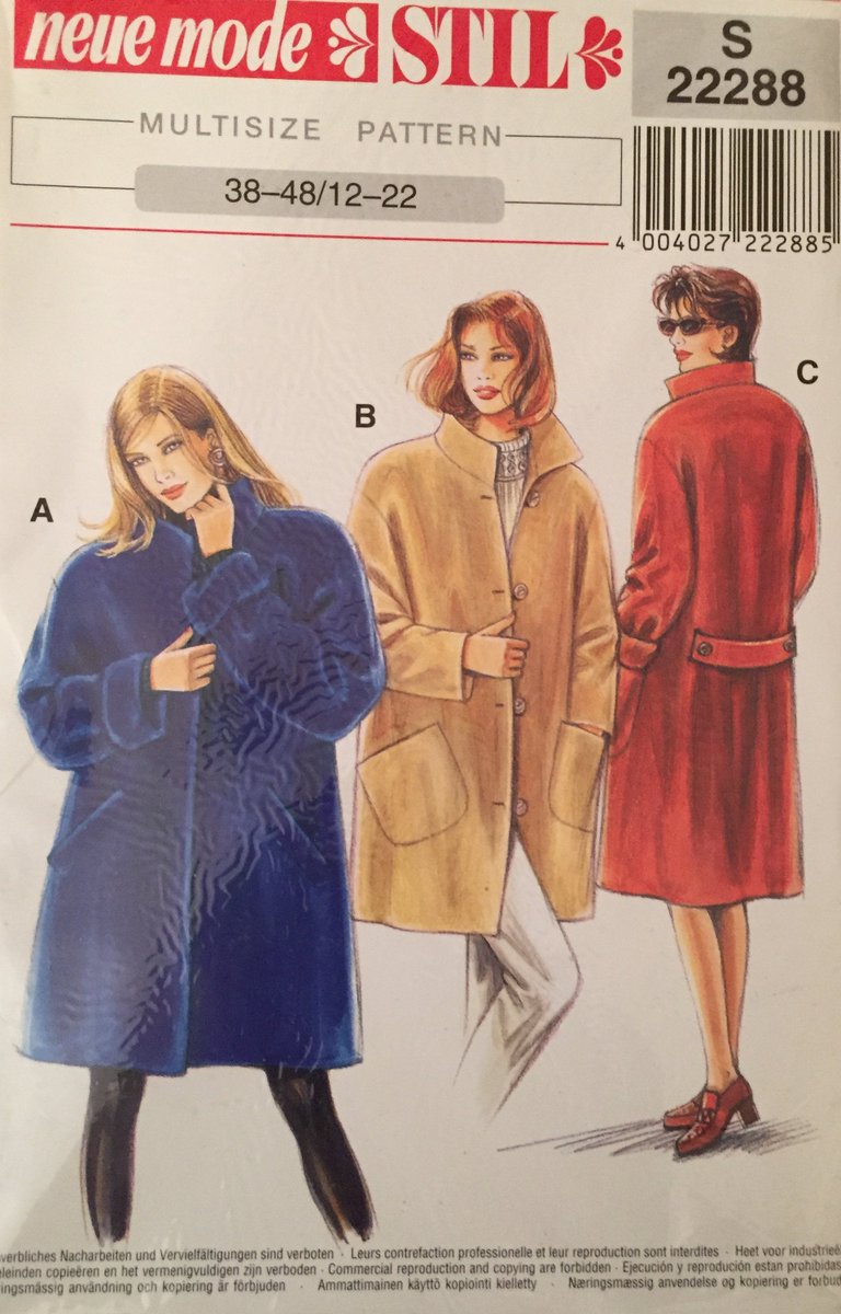 See the latest in my #etsy shop:Neue Mode Misses Lined Loose Fit Coat w High Collar,Sleeve Option,Pockets,2Lengths Sizes 12-22 Eur 38-48 Pattern 22288 etsy.me/310aHWY #coatpattern #sewing #wintercoats #outerwear #neuemode #kurzmantel #fauxfur #manteau #plussize