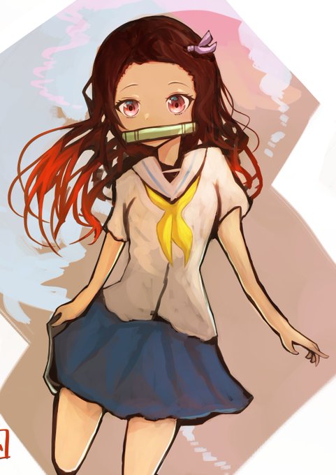 チャさんがTwitterに投稿した竈門禰豆子(鬼滅の刃)のイラスト。