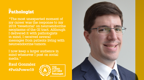 pathologistmag's tweet photo. Incoming Power List post!
@RaulSGonzalezMD reflects on the most unexpected moment of his career and how it has changed him.
Read the full Power List here:
https://t.co/oIcdlr7RGI
#Pathology #Pathologist #PathPower19 https://t.co/f5m7EGJIAE