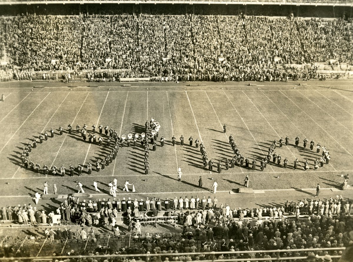 BuckeyeHistory's tweet image. On this day in 1936, Script Ohio was performed for the first time by @TBDBITL! Check out this photo of the original performance!