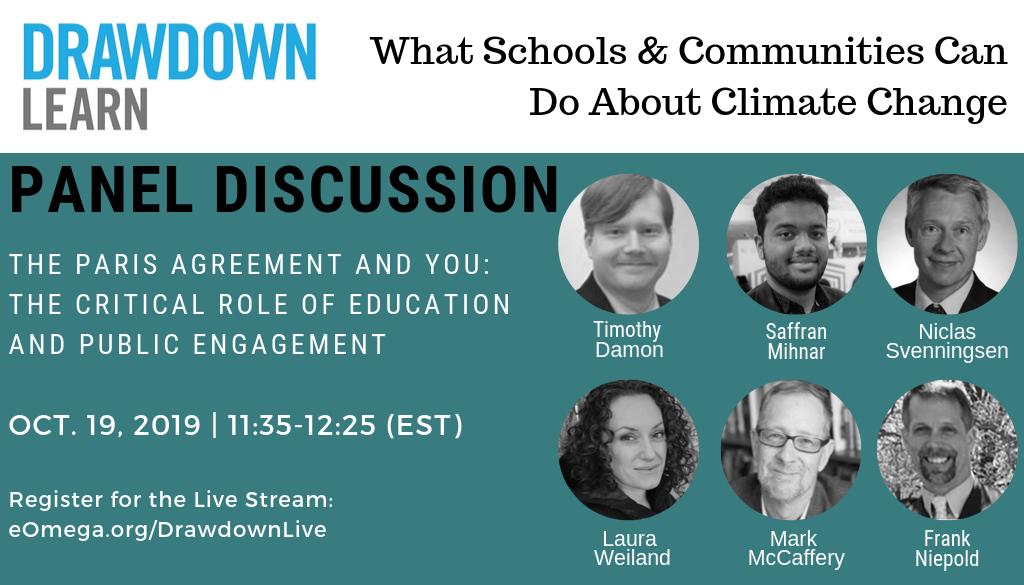 Explore how Action for Climate Empowerment (ACE) can support #ClimateEducation strategy &amp; strengthen #ParisAgreement w/ <a href="/TimothyDamon/">Timothy Damon</a>  <a href="/Svenningsennic/">Niclas Svenningsen</a> <a href="/leweiland32/">Laura Weiland</a> <a href="/McCaffreyMark/">Mark McCaffrey</a> <a href="/SaffranMihnar/">Saffran Mihnar</a> <a href="/FrankNiepold/">Frank Niepold</a>  

<a href="/UNFCCC/">UN Climate Change</a>

Register &amp; watch: eOmega.org/DrawdownLive

#DrawdownLearn