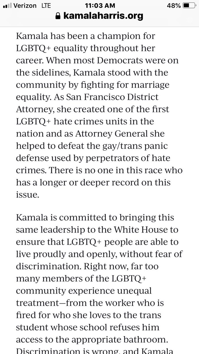 Kamala Harris has been deep in the trenches with us for her entire public career. Listening. Understanding. Fighting the battles along side of us  #lgbt 