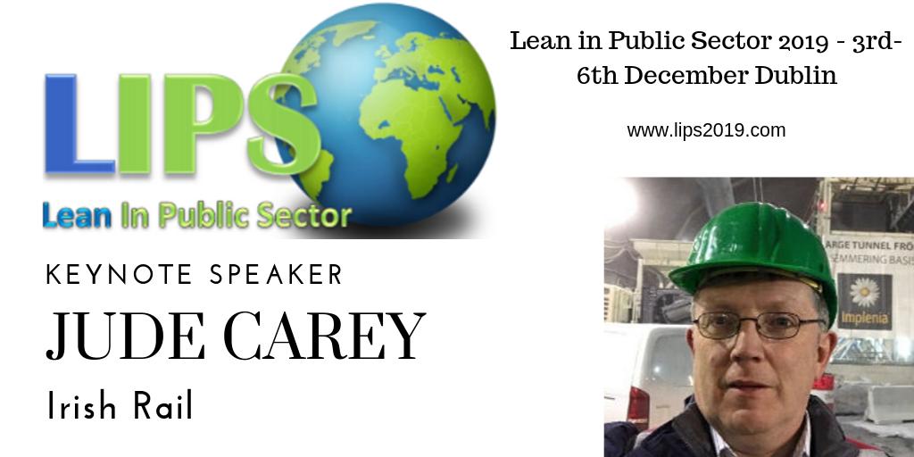 Value &amp; Purpose in Irish Public Services
3rd December in Croke Park Dublin representatives from the Irish public sector will attend the <a href="/LIPS_2019/">Lean in Public Sector</a> conference.
Keynote speaker is Jude Carey – Head of Asset Management – <a href="/IrishRail/">Iarnród Éireann</a> 
#LIPS2019
