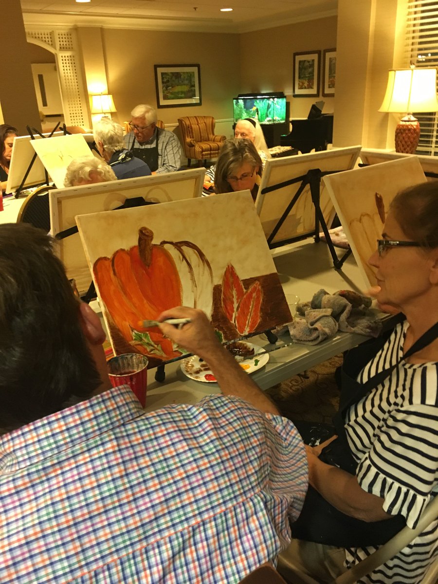 SunriseSrLiving's tweet photo. Brighton Gardens of Prairie Village, KS, raised more than $850 for their local Walk to End Alzheimer’s with a painting event. Check out these pumpkin masterpieces! #LiveWithArtistry #LiveWithGenerosity https://t.co/GYENohRMFi https://t.co/Fe01auOOtb