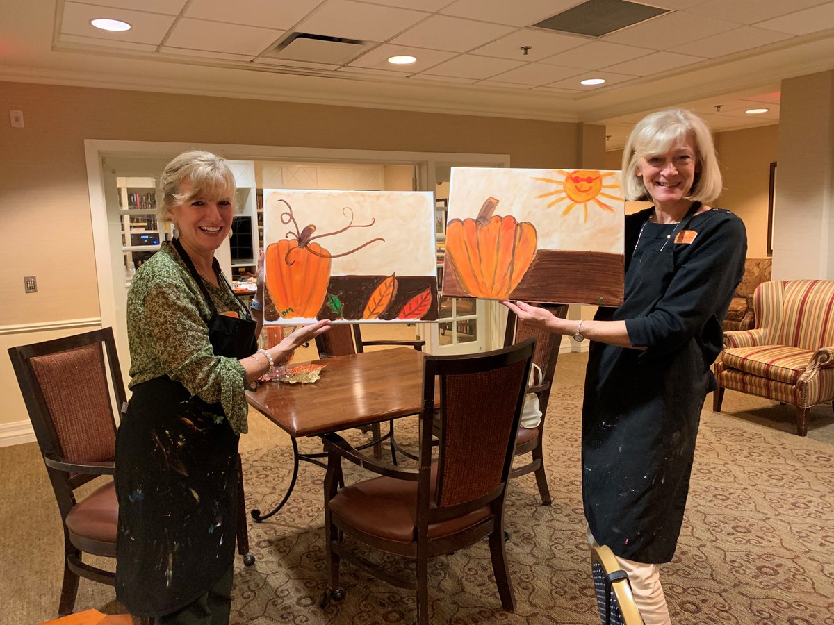 SunriseSrLiving's tweet photo. Brighton Gardens of Prairie Village, KS, raised more than $850 for their local Walk to End Alzheimer’s with a painting event. Check out these pumpkin masterpieces! #LiveWithArtistry #LiveWithGenerosity https://t.co/GYENohRMFi https://t.co/Fe01auOOtb