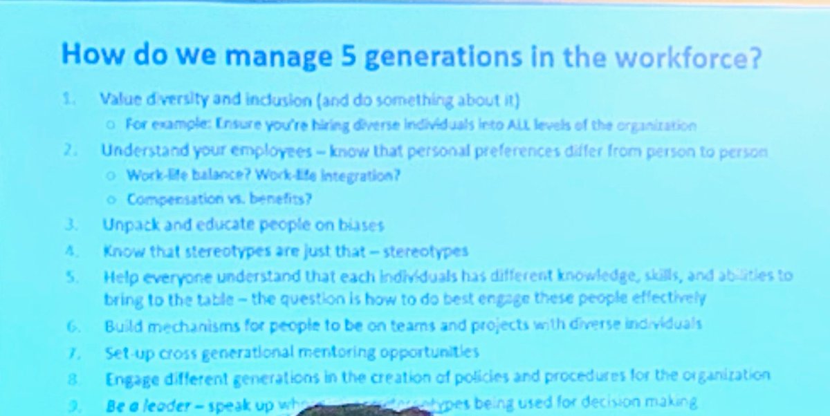 Thank you ⁦@EmilyDouglasHC⁩ for an interesting presentation on How Generational Differences May Impact Your Human Capital Management System. We now have 5 generations in the workplace. #AASPA19