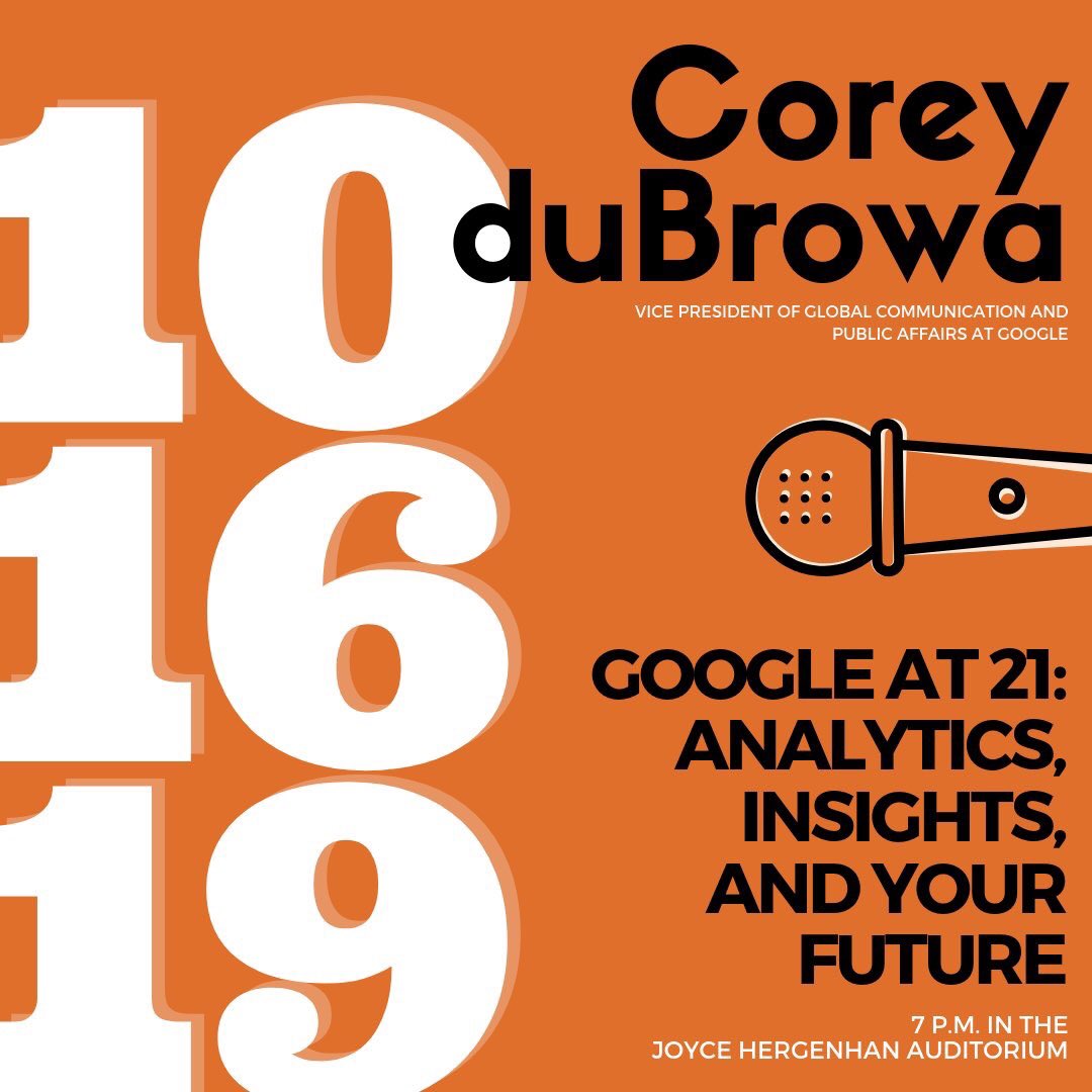 CuseWeissCenter's tweet photo. Hey @NewhouseSU, @SyracuseU students— don’t miss a keynote presentation by @Google’s VP of Global Communications and Public Affairs, @coreydu – Oct. 16 at 7pm in the Herg. #SocCommDays https://t.co/s6hULjgFi6