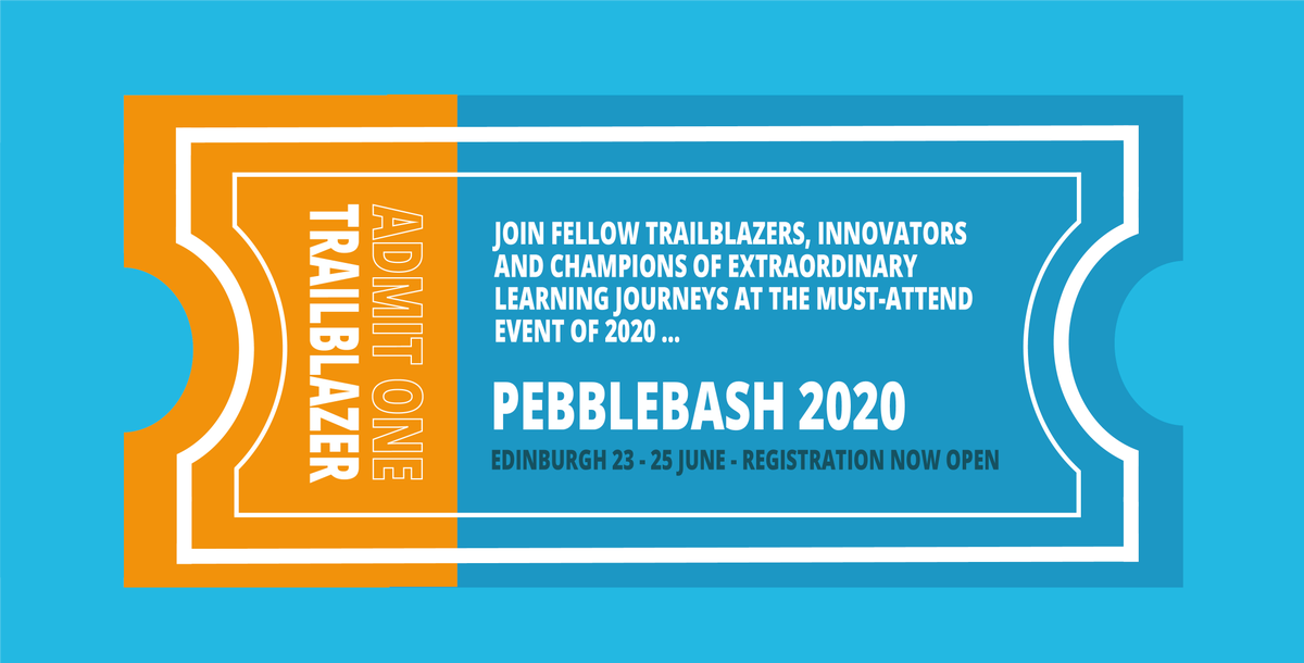 PebblePad's tweet photo. Registration is now open for the #pedagogical extravaganza that will be #pebblebash 2020 in Edinburgh. Join fellow trailblazers, innovators and champions of extraordinary learning journeys at this must-attend event. https://t.co/oAmPtIYhj6 #eportfolio https://t.co/sO36VgXzCA