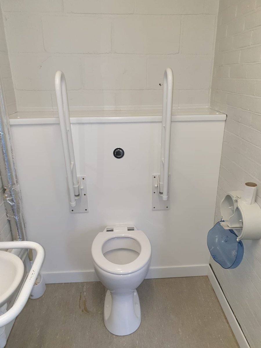 LeeSullivanLtd's tweet photo. New hi level wc fitted with grab rails and boxing in clad in Altro white rock , completed to a school for disabled pupil #altro #brighton https://t.co/VUeV7V1lGB