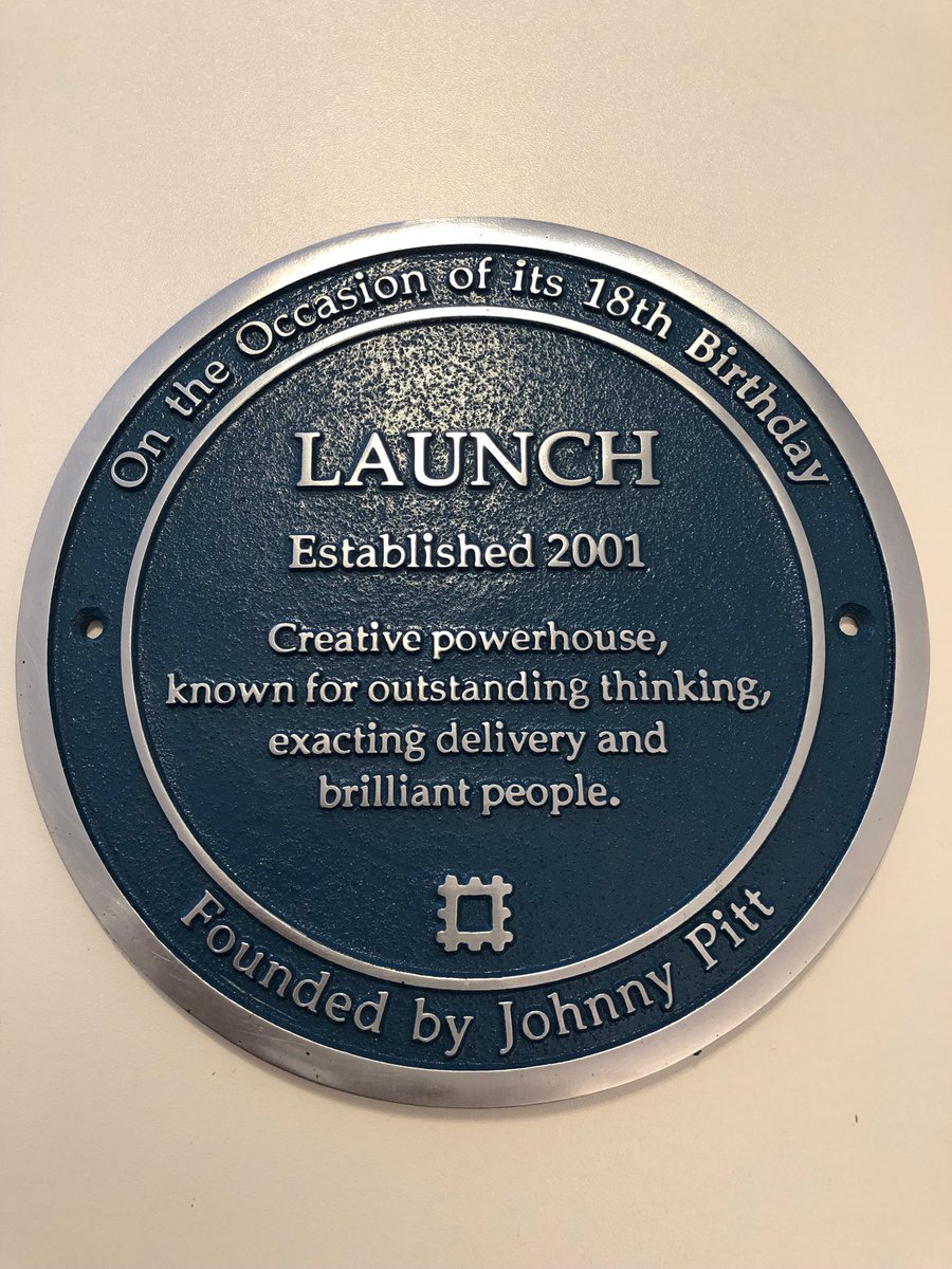 JohnnyPitt29's tweet photo. ‘Blue plaques’. A staple of many agency creative sessions across the country. And now we have our own. Honestly, can’t think of a better 18th gift. Thank you @WeAreLaunchUK so much. Beyond touched. #Launch18 https://t.co/npvT91PlXq