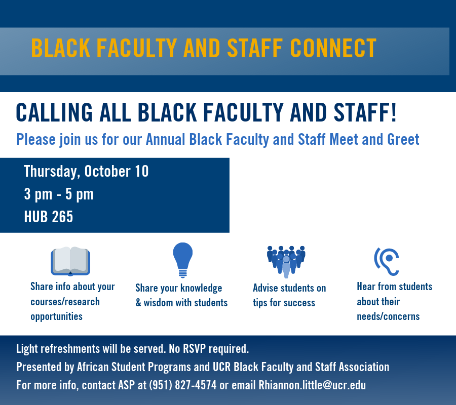 Join us at 3 pm today for the Annual Black Faculty and Staff Connect in HUB 265.
