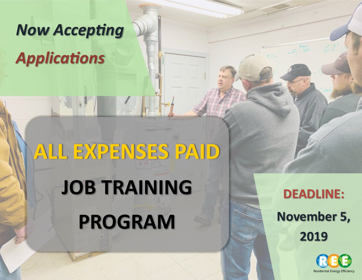 _REE_Training's tweet image. REE is seeking four participants for a grant-funded job training program supported by the Kentucky Office of Energy Policy to begin in January 2020. More information can be found on KHC’s website at ow.ly/Er7l50wHXIi. #jobtraining #energyefficiency #learnree #khc