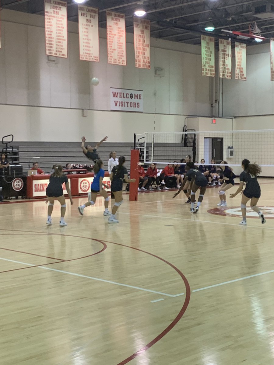 NBPSAthletics's tweet photo. Varsity Volleyball playing in the @PalmLeague showcase today against @OfficialMCDS! NBP took a highly competitive first set 28-26! #nbpvb #EaglePride https://t.co/6MMFwfASQ3