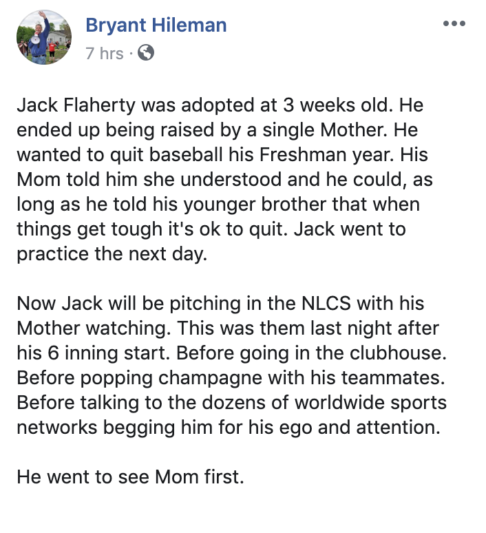 CardsNation13's tweet photo. Jack Flaherty and the love for his mom is a bond that will never be broken. https://t.co/DjDFt5LwQY