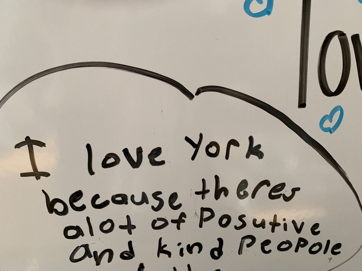 MissBlinderman's tweet photo. My “Question of the Day” was “why do you like York?” Look at these awesome responses 🥰 #otherpeoplematter #feelinthelove #YORKRULES https://t.co/y9j06Npt76