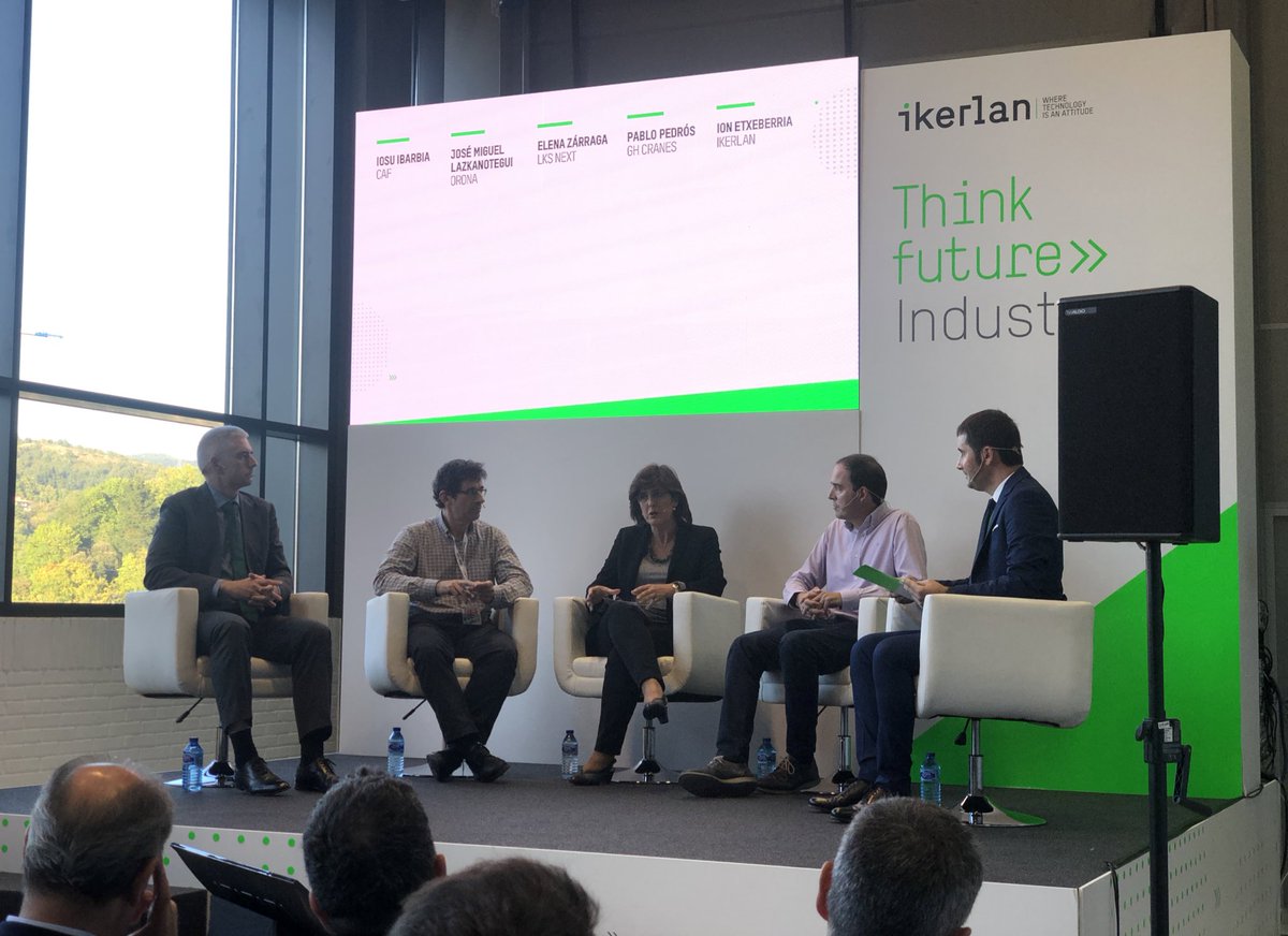 IKERLANofficial's tweet photo. Para terminar con la jornada #ThinkFutureIndustry contamos con Iosu Ibarbia (#CAF), José Miguel Lazkanotegui (#Orona), Elena Zárraga (@ThinkupLKS) y Pablo Pedrós (@ghcranes) para conocer su visión acerca del mercado, la #tecnología y el #talento del futuro. Milesker denoi! https://t.co/msOTGIciAl