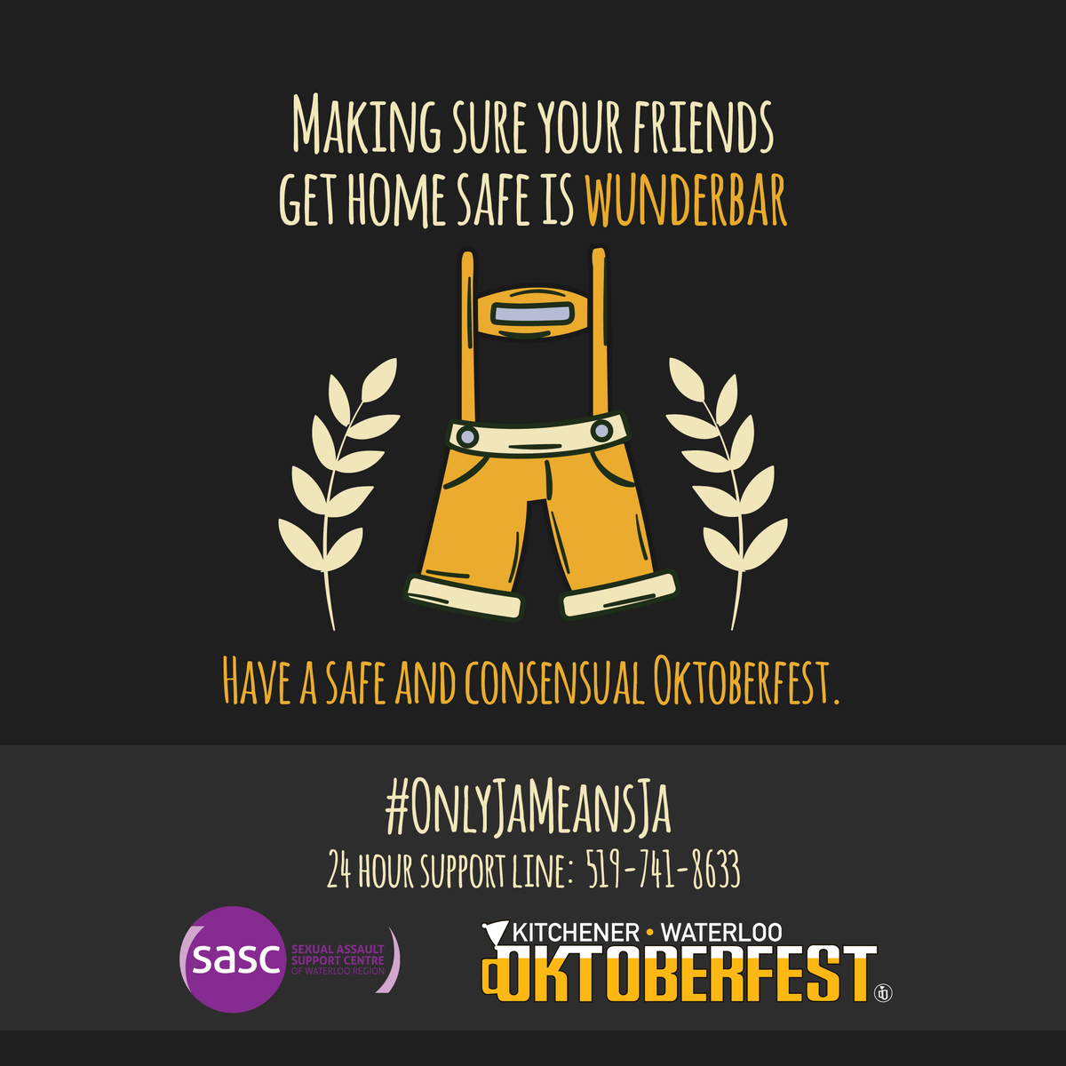 SASCWR's tweet photo. We're working with @KW_Oktoberfest to help prevent sexual violence with training for staff &amp; volunteers along with more resources for all festers to remember that #OnlyJaMeansJa We want everyone to have a safe &amp; consensual Oktoberfest so please RT &amp; reach out if you need support https://t.co/iQ625g3ApY