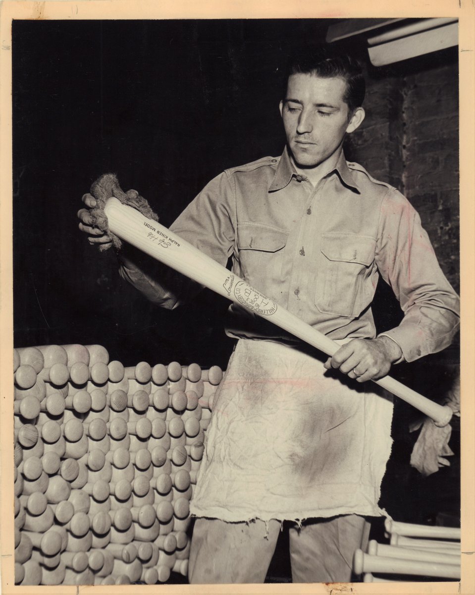 SluggerMuseum's tweet photo. Photo #24 from Project H&amp;B ID: putting names with the faces of Hillerich &amp; Bradsby Co., now on display at the museum.

A former employee rubbing a bat with steel wool prior to finishing operations, 1953. Do you know this person? #projectHB #sluggermuseum #lpb2019 https://t.co/zRv23lE6Dr