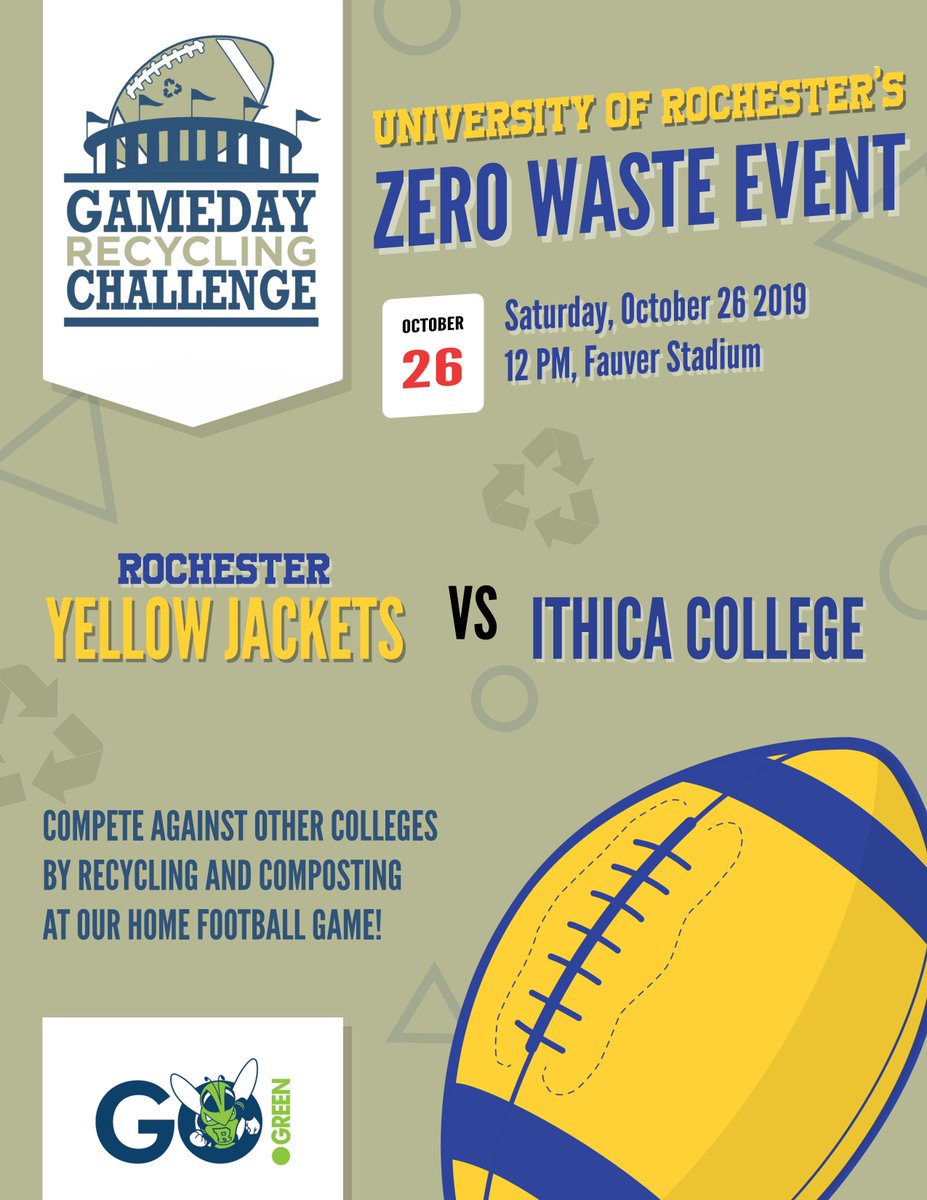 The annual GameDay Recycling Challenge is happening right after Fall break. Mark your calendar and come to support the Yellowjackets sustainably!!

<a href="/GameDayChallnge/">GameDay Challenge</a> 
#GamedayChallenge #GameDay #GamedayRecyclingChallenge2019