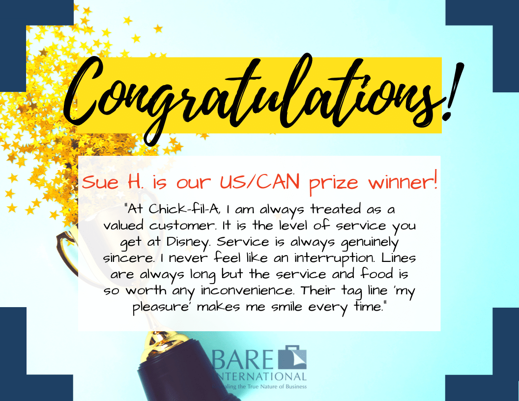 BARE_Intl's tweet photo. 🏆Congratulations to Sue H., our local US/CAN #winner! Sue writes, "At Chic Chick-fil-A, I am always treated as a #valuedcustomer...Lines are always long but the service and food is so worth any inconvenience. Their tag line 'my pleasure' makes me smile every time." #imacustomer https://t.co/QsLvFd1lPV