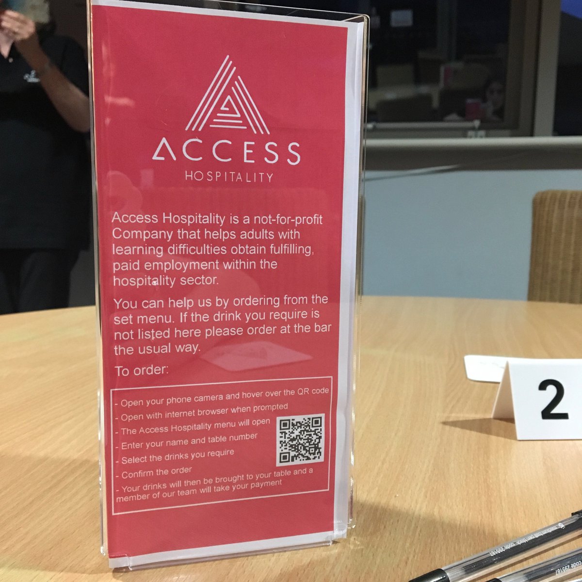 At each of our tables we have a step by step guide to show you how to access the prototype on your phone or tablet. You can simply scan the QR code to access the URL and start your order #AccessHospitality