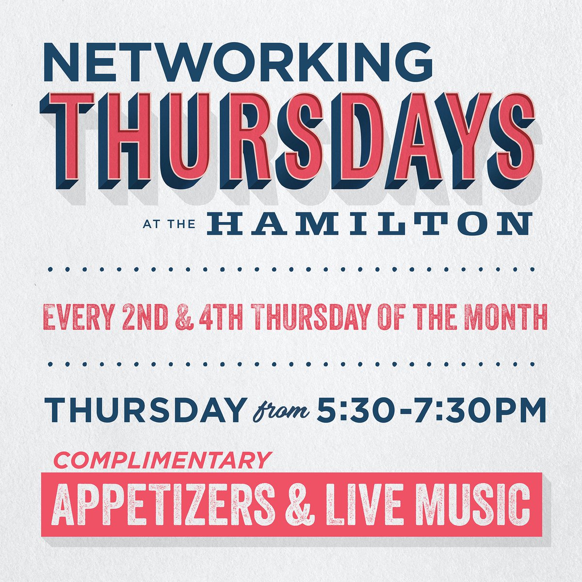 HamiltonKitchn's tweet image. TONIGHT! - Stop in and enjoy live entertainment &amp;amp; complimentary passed hors d’oeurves from 5 to 7 p.m. --- Business card raffle at 7 p.m. for a $25 gift card at the Hamilton. Must be present to collect. #networking #thkpatio #heresmycard #horsdoeuvres #craftcocktails
