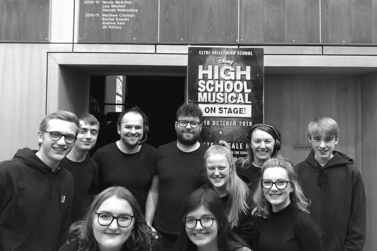 CVHSTechTeam's tweet photo. Tech Team ready for the final show! Massive thanks to the crew for all of their hard work! #CVHSTechTeam #StageCrew #Lighting #Sound #DreamTeam @ClydeValleyMath https://t.co/CF2aqGkcGo