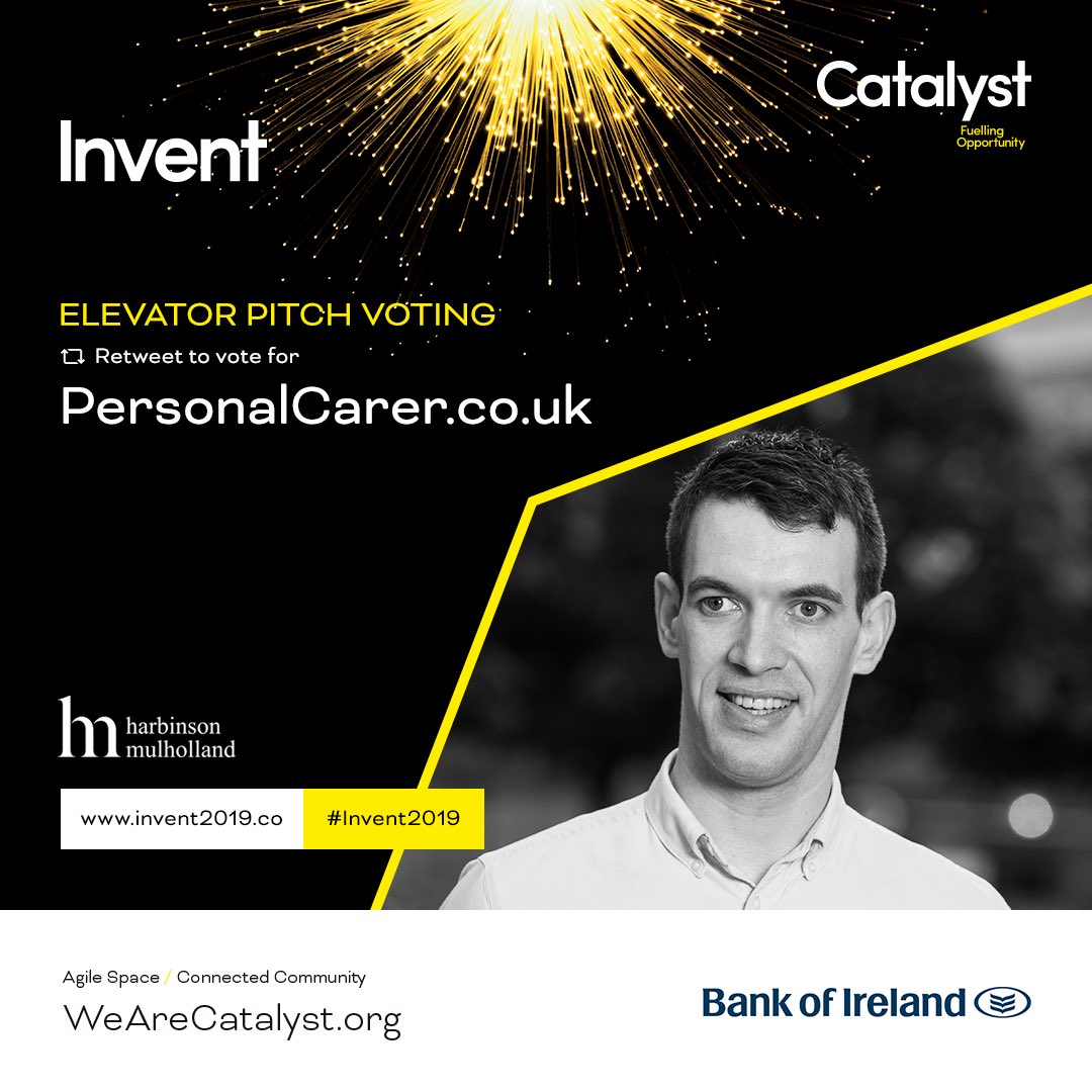 Catalyst (@catalystni_) on Twitter photo Elevator Pitch #Invent2019 sponsored by <a href="/HarbinsonMul/">Harbinson Mulholland</a> - Retweet this tweet to vote for @PersonalCarer3 Elevator Pitch #Invent2019 sponsored by <a href="/HarbinsonMul/">Harbinson Mulholland</a> - Retweet this tweet to vote for @PersonalCarer3