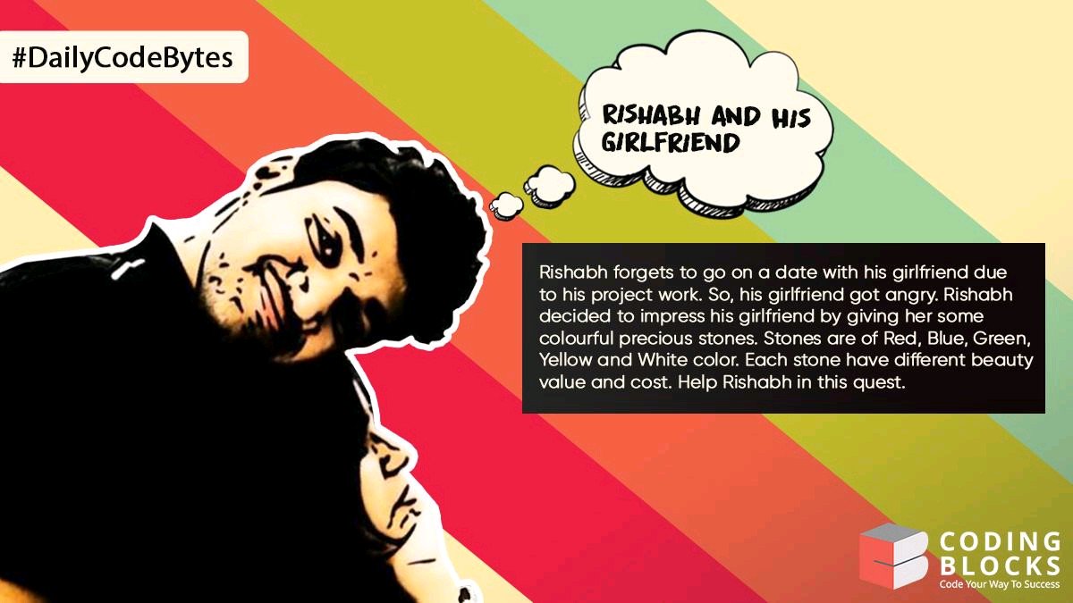 CodingBlocksIn's tweet image. Can you help Rishabh in impressing his girlfriend?

Help Rishabh in this quest at cb.lk/dcbtw

#CodingBlocks #CodingProblem #HackerBlocks