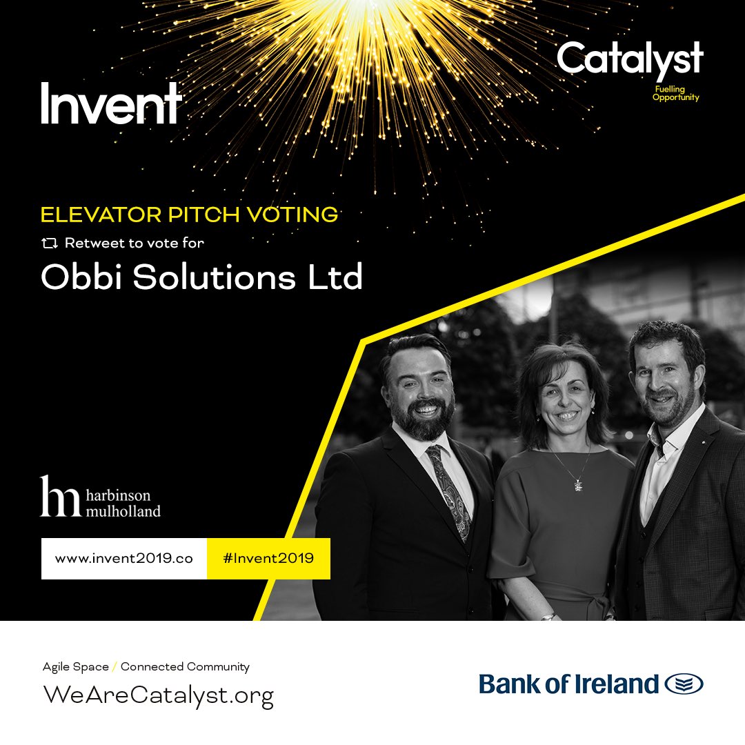 Elevator Pitch #Invent2019 sponsored by <a href="/HarbinsonMul/">Harbinson Mulholland</a> - Retweet this tweet to vote for Obbi Solutions (<a href="/askobbi/">Obbi Solutions</a>)