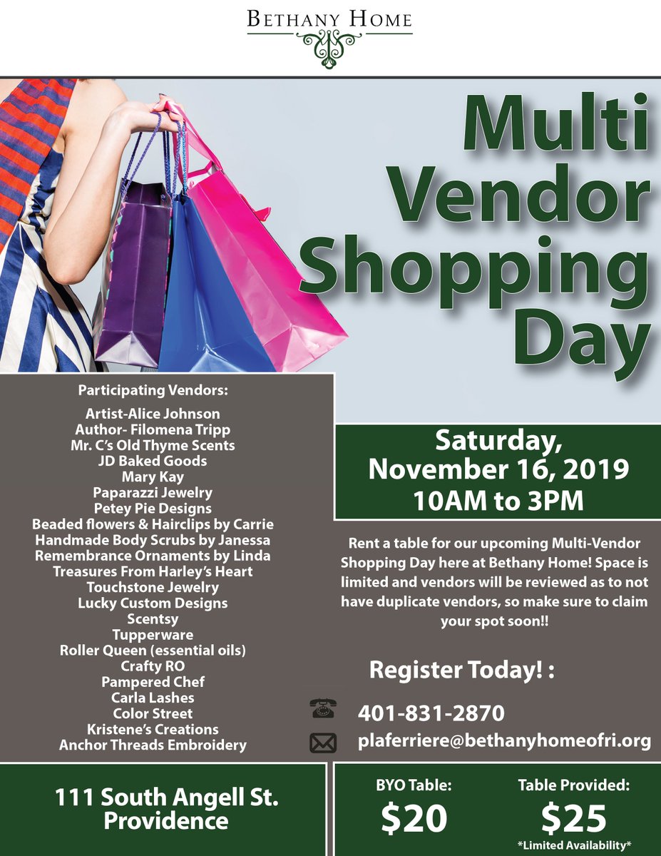 We are almost full for our upcoming shopping day.  We have a limited number of spots left, so get in touch soon if you would like to participate. Please remember, only vendors that have been confirmed by Bethany Home will be allowed to participate. #pvd #providence #providenceri