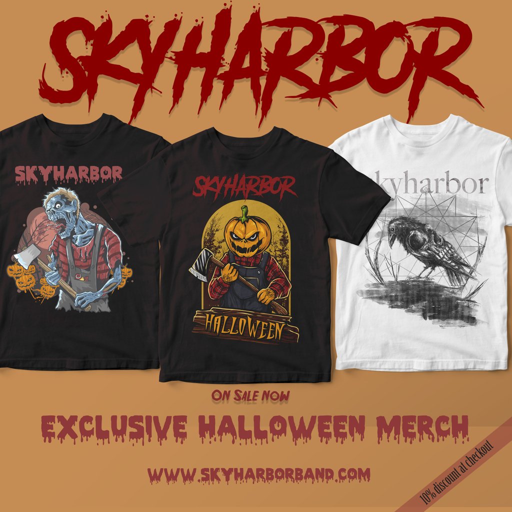 HALLOWEEN MERCH SALE! 10% OFF! - we are offering some limited halloween themed Skyharbor merch just for the month of October.  Snag some while you can for 10% off at checkout.   

#guidingfrights #prog #merch #bandmerch #djent #skyharbor #metal #halloween #halloweenclothes