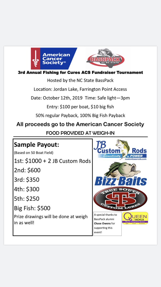 NCStateBassPack's tweet photo. We’re two days out from the ACS fundraiser tournament on Jordan Lake! Be sure to spread the word. We’re looking forward to another great event! https://t.co/dkp4mKb5DY
