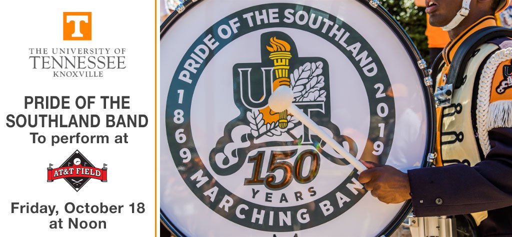 ChattLookouts's tweet photo. Friday, October 18th come see the Pride of the Southland Marching Band at AT&amp;T Field. Concert starts at 12pm.

And did we mention it's FREE! 
Details➡️https://t.co/tze8dban5p https://t.co/gz6PxHXF1Y