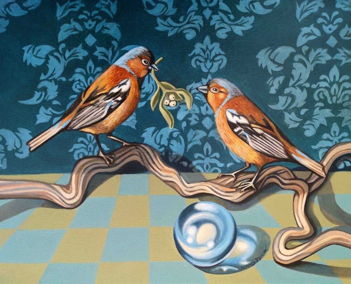 ArtJennyPymont's tweet photo. 'The Kiss' oil on canvas 44x54cm
(From the Archive)
#art #Artist #Galleries #SouthWestAcademy #Stilllife #Nature #Chaffinch #driftwood #miseltoe #rspb #wallpaper #crystalball #quirky #peculiar #atmosphere #DevonLife #love #TheKiss
https://t.co/ZLTEHiv8zg
https://t.co/SOPltsWdH3 https://t.co/3ND4uzjVug