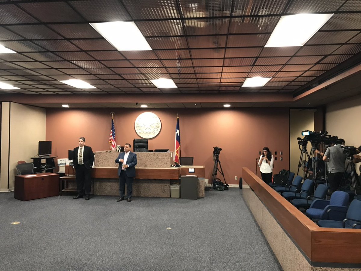 Accused Walmart shooter Patrick Crusius is expected to make his first public appearance inside this courtroom for his arraignment at 2 p.m. It is only expected to last about two minutes. Victims and families of victims are also present.