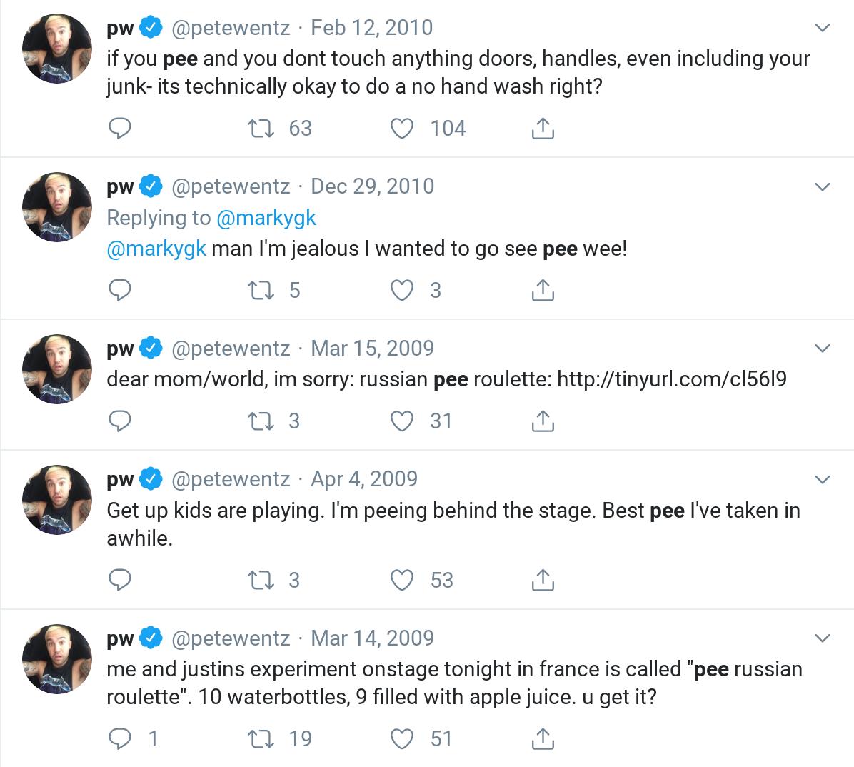 new hobby: finding all the tweets where fob say "pee"